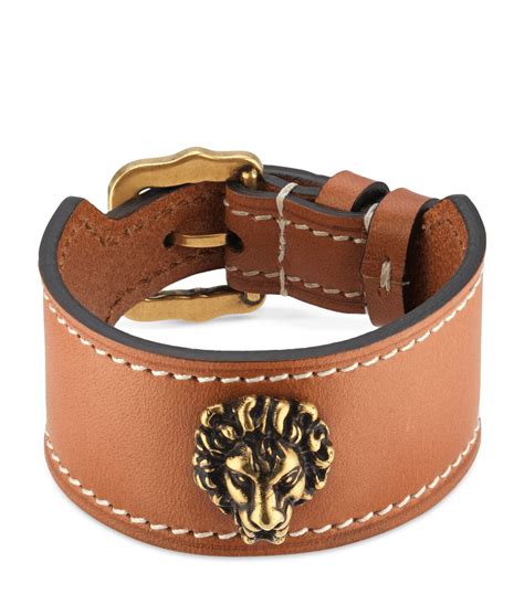 gucci leather bracelet with lion head|gucci leather bracelet for men.